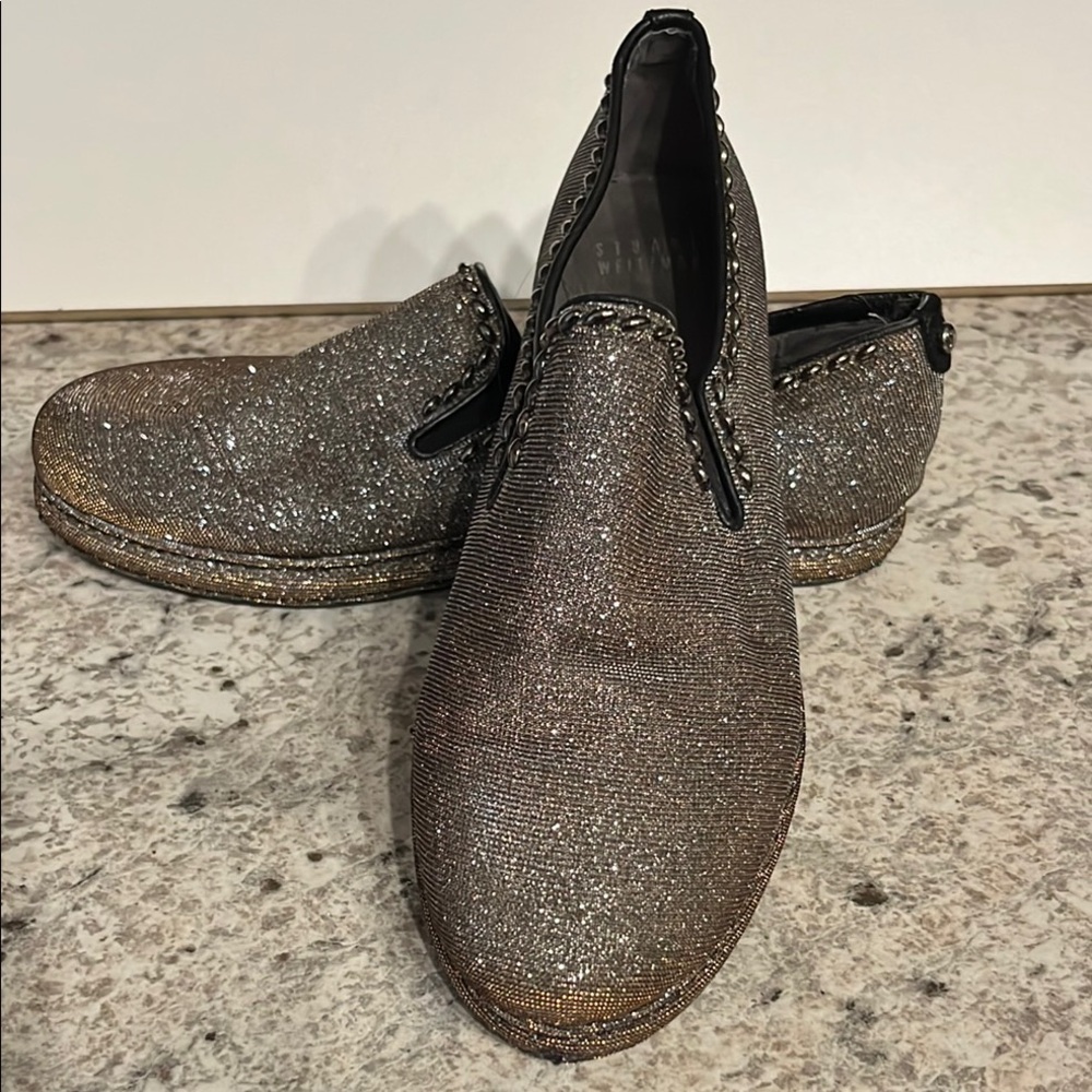 Stuart Weitzman iridescent metallic slip on flat
